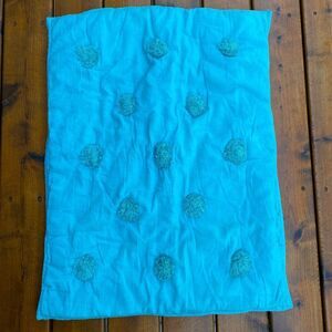 Pottery Barn Teen Vibrant Teal Green Pom Pom Quilted Cotton Bed Pillow Sham Set